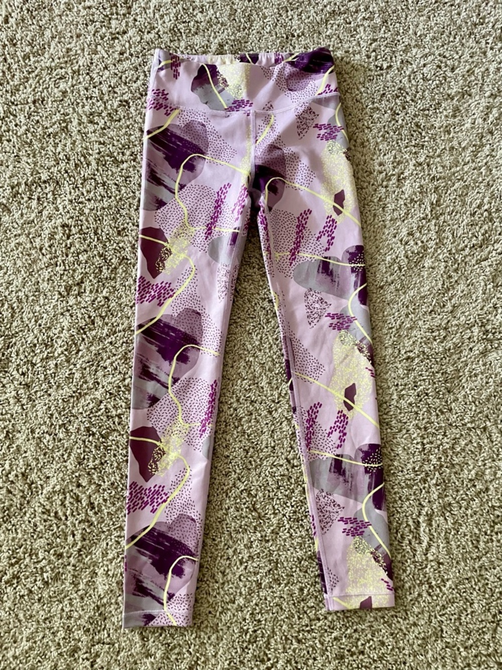 Athleta Girl High Rise Chit Chat Athletic Leggings Tights Purple Print Sz 12 NEW